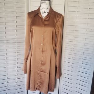 Abercrombie And Fitch Elegant Tan/gold  Button-Up Dress New M tall